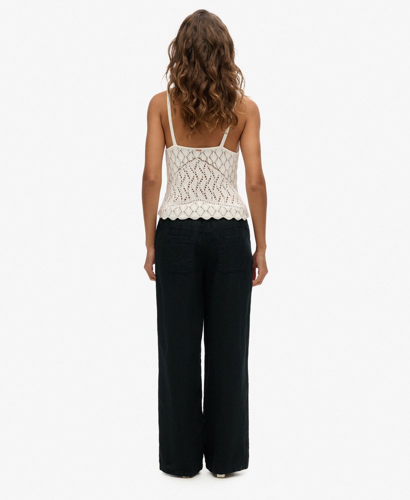linnen broek met lage taille in zwart