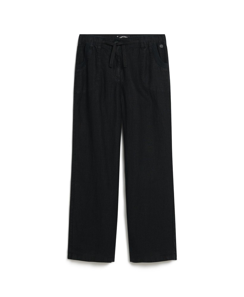 linnen broek met lage taille in zwart