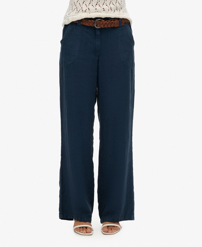 linnen broek met lage taille in een nette blauwe kleur