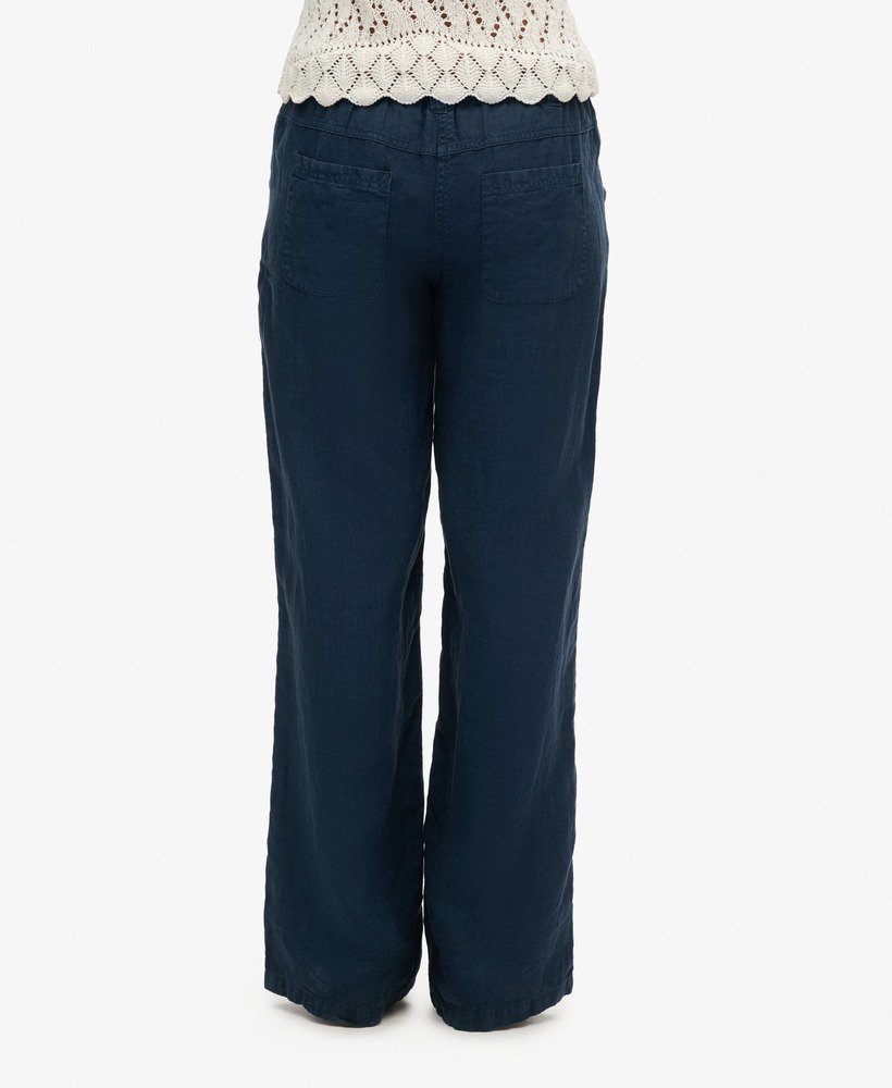 linnen broek met lage taille in een nette blauwe kleur