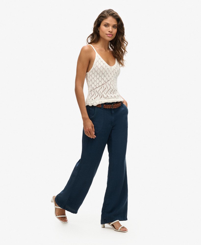 linnen broek met lage taille in een nette blauwe kleur