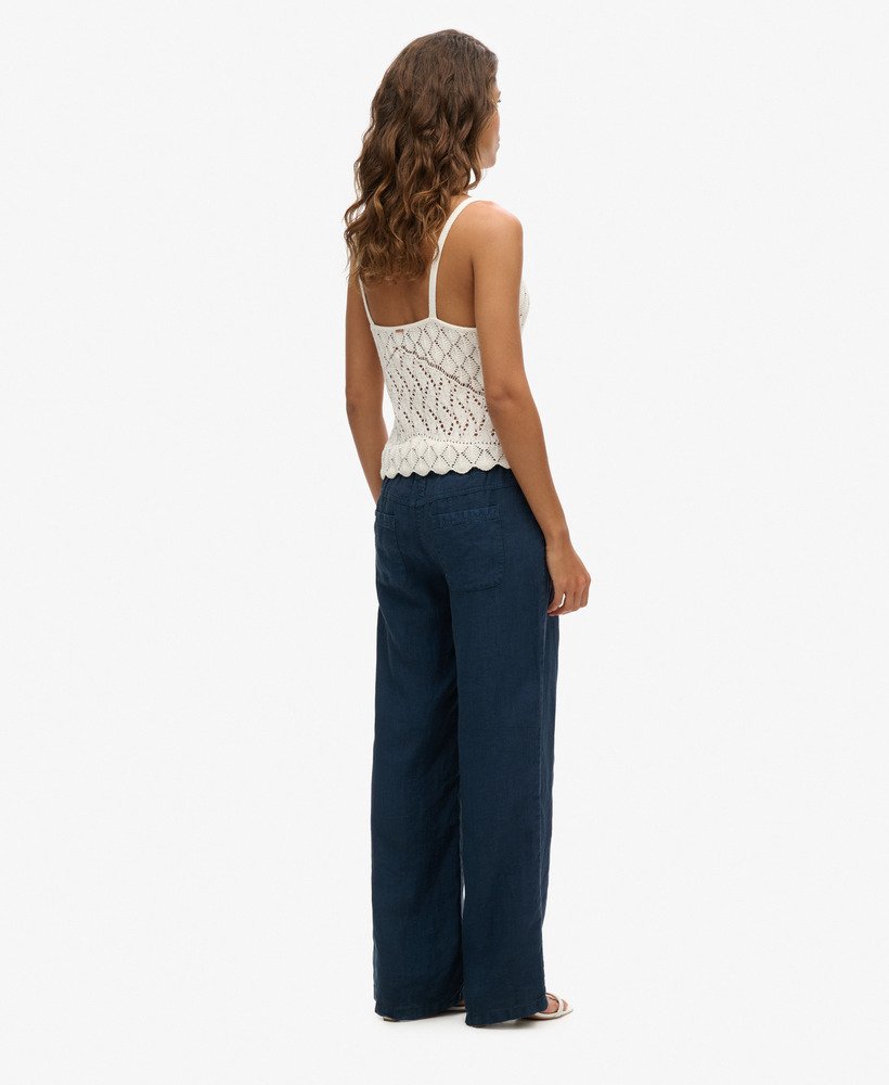 linnen broek met lage taille in een nette blauwe kleur