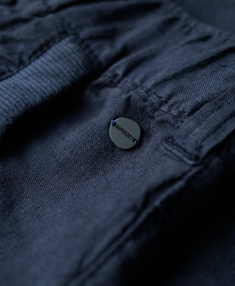 linnen broek met lage taille in een nette blauwe kleur