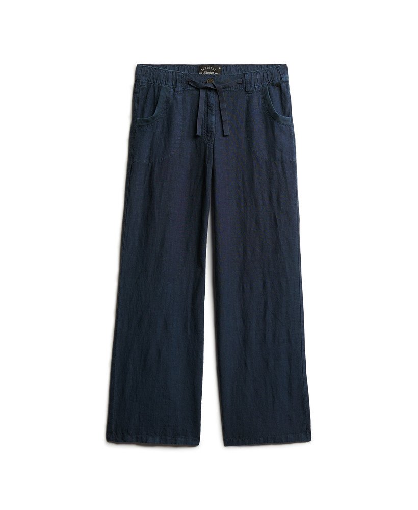linnen broek met lage taille in een nette blauwe kleur