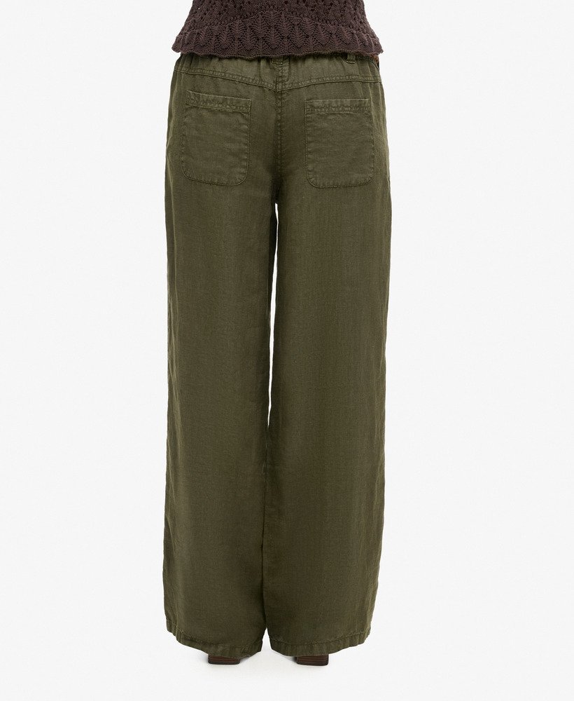 linnen broek met lage taille in gewassen kaki