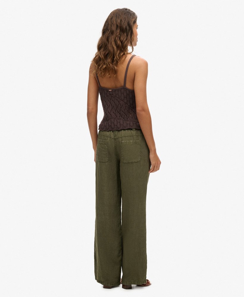 linnen broek met lage taille in gewassen kaki