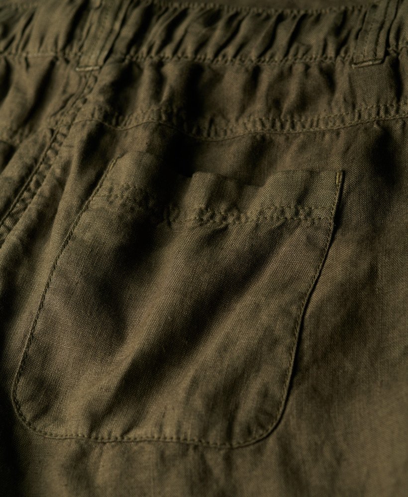 linnen broek met lage taille in gewassen kaki