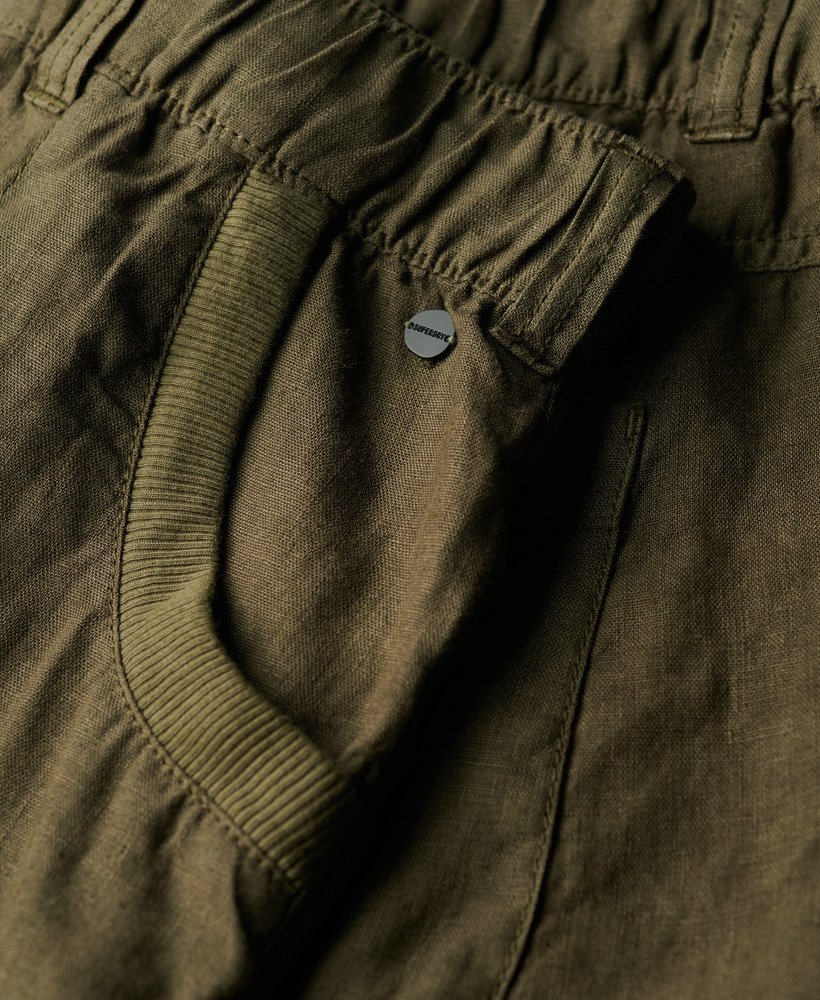 linnen broek met lage taille in gewassen kaki