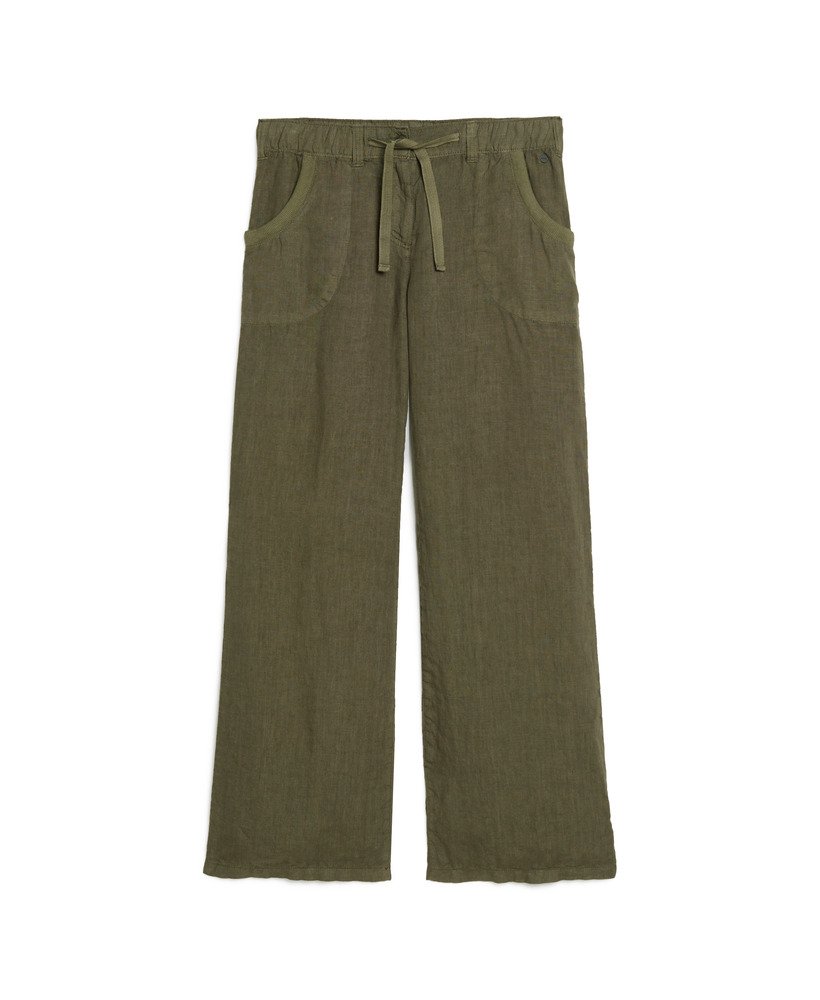 linnen broek met lage taille in gewassen kaki