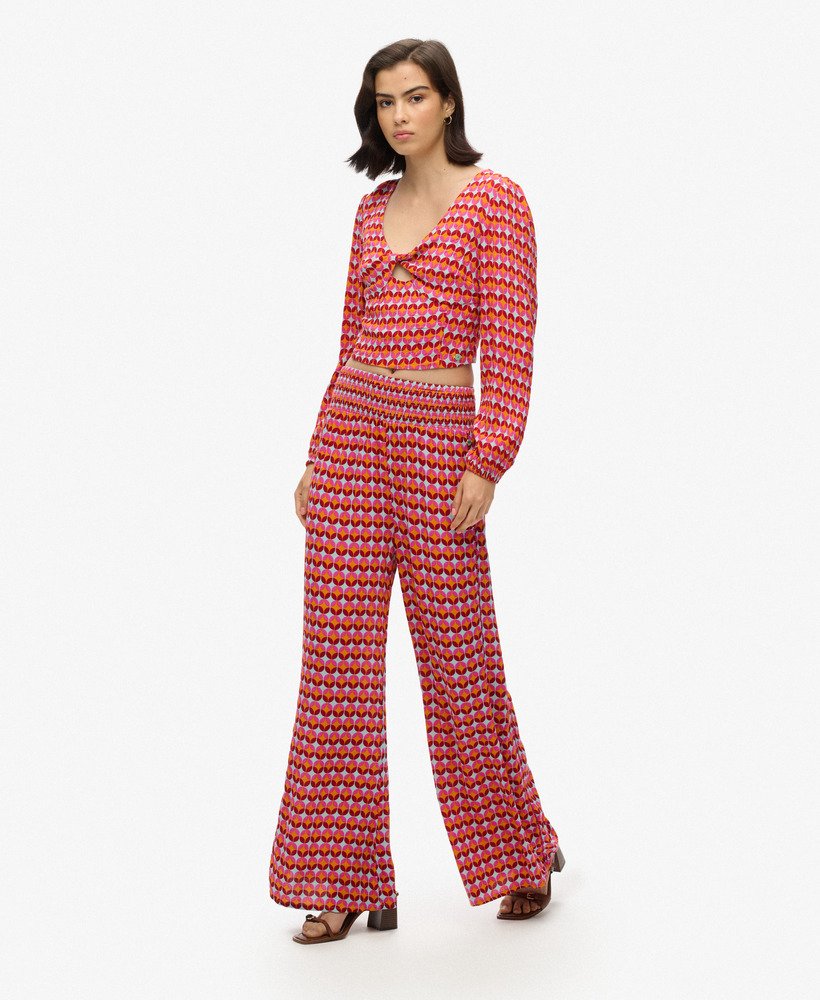 strandbroek in geometrisch roze uit de jaren 70
