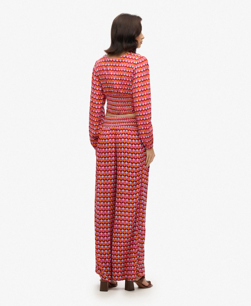 strandbroek in geometrisch roze uit de jaren 70
