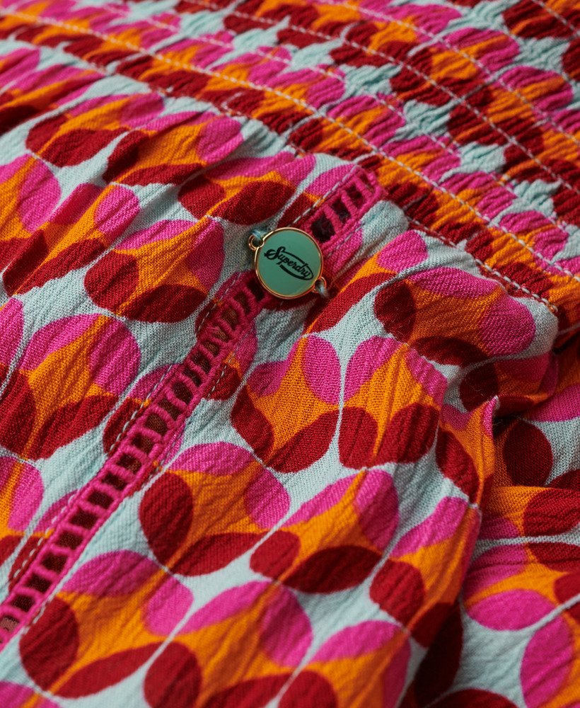 strandbroek in geometrisch roze uit de jaren 70