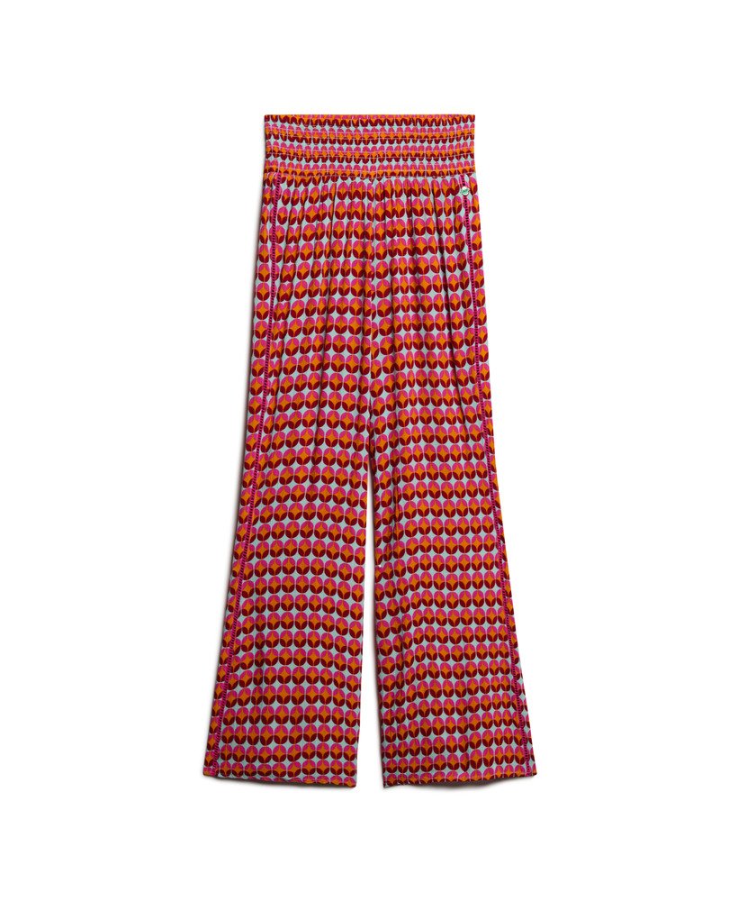 strandbroek in geometrisch roze uit de jaren 70