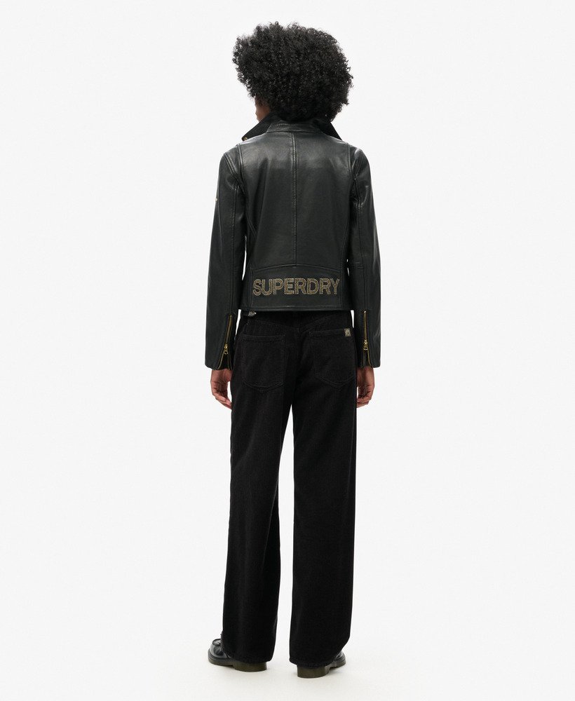 corduroy broek met middelhoge taille en wijde pijpen in zwart