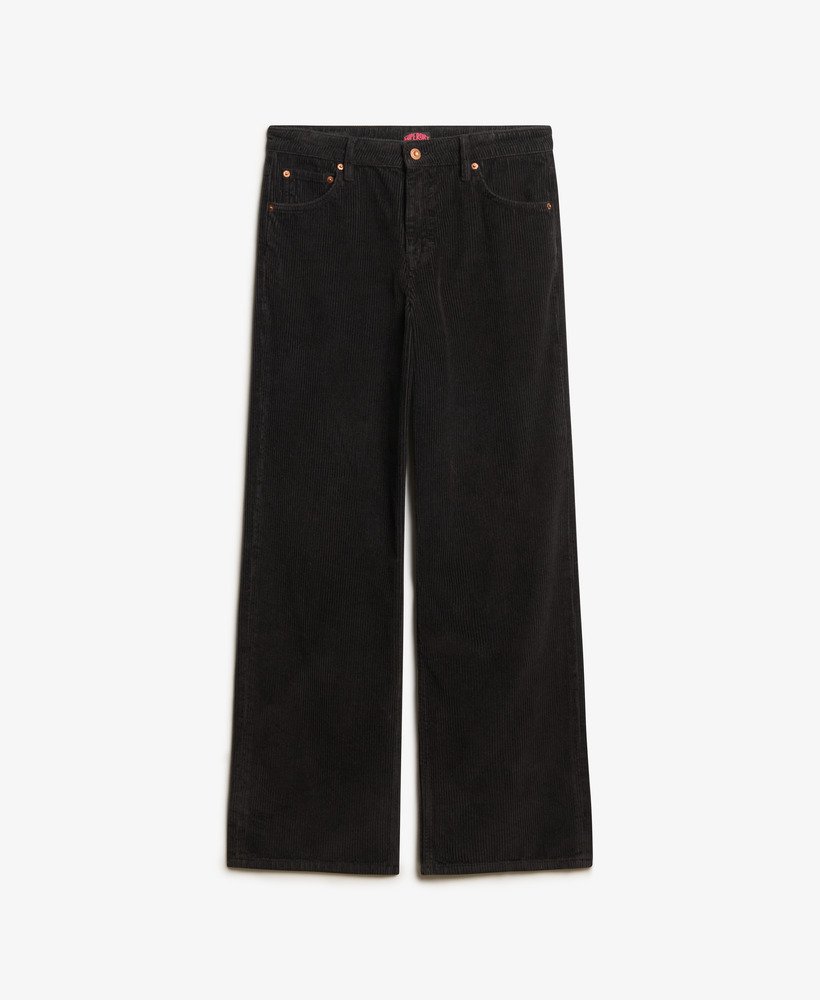 corduroy broek met middelhoge taille en wijde pijpen in zwart