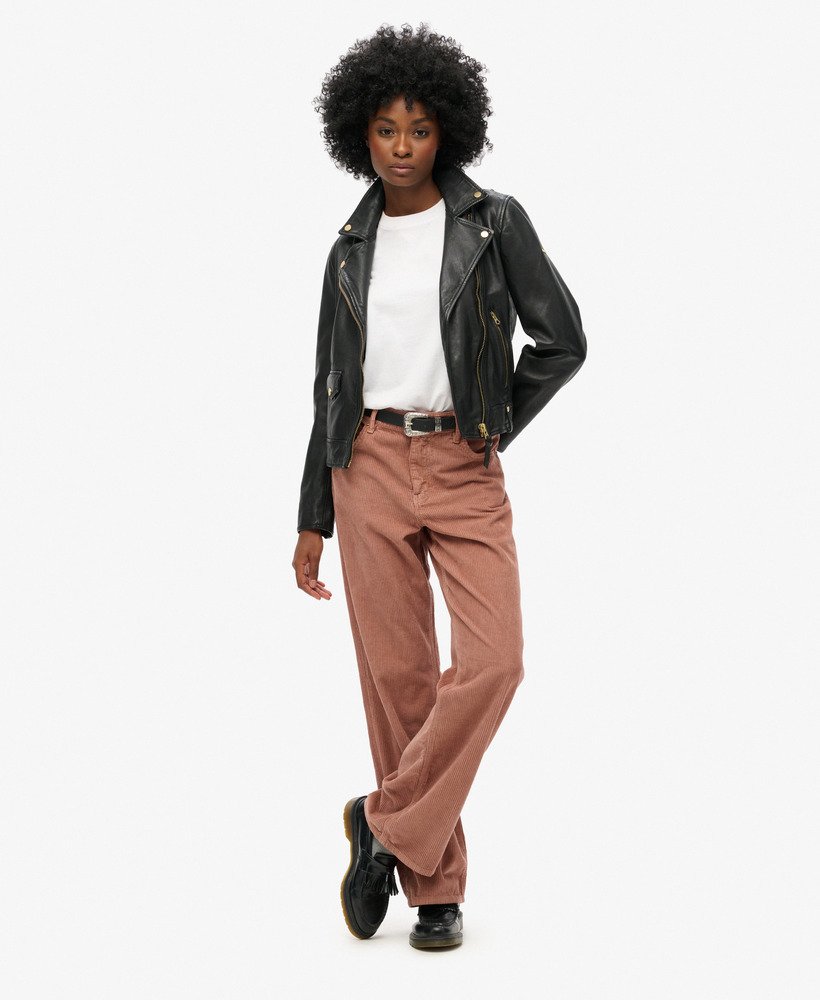 corduroy broek met middelhoge taille en wijde pijpen in burlwood brown