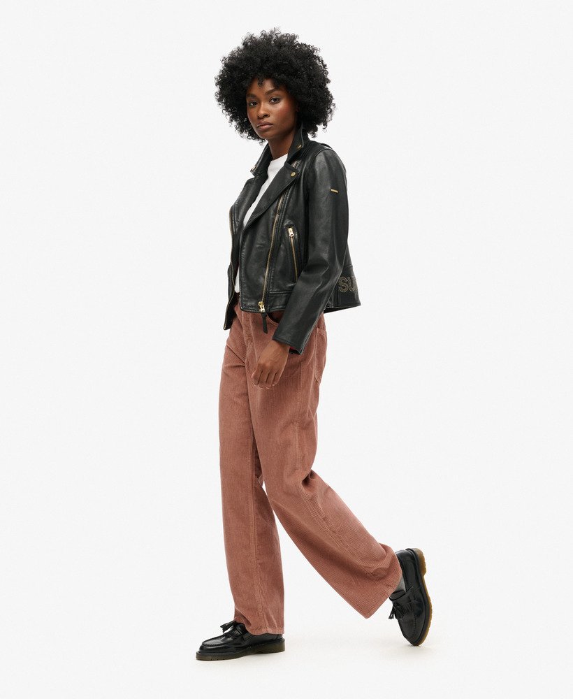 corduroy broek met middelhoge taille en wijde pijpen in burlwood brown