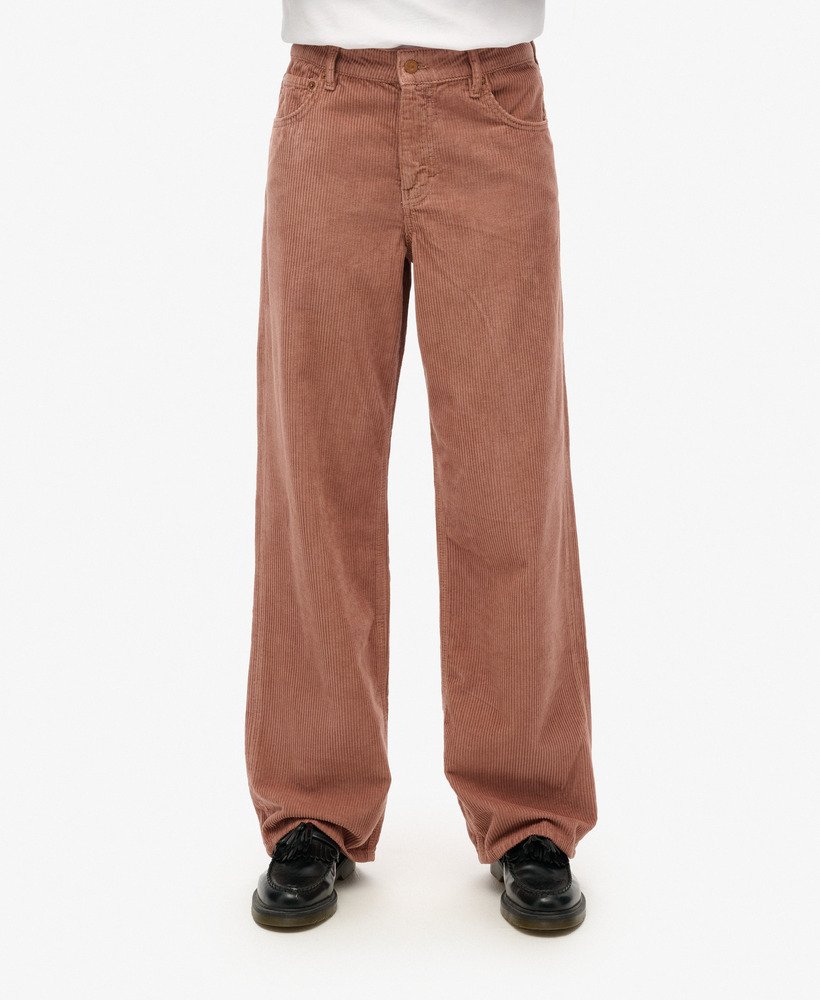 corduroy broek met middelhoge taille en wijde pijpen in burlwood brown