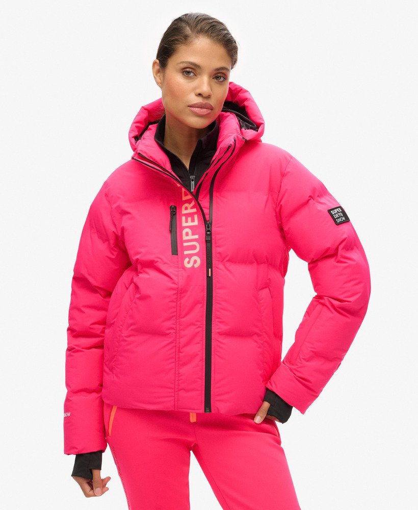 gewatteerde ski-jas met capuchon in hyper fire pink