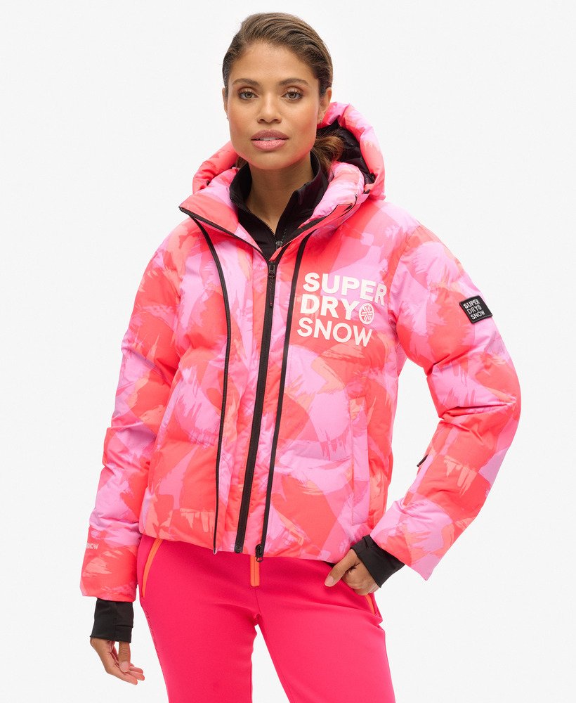 gewatteerde ski-jas met capuchon in brush camo coral