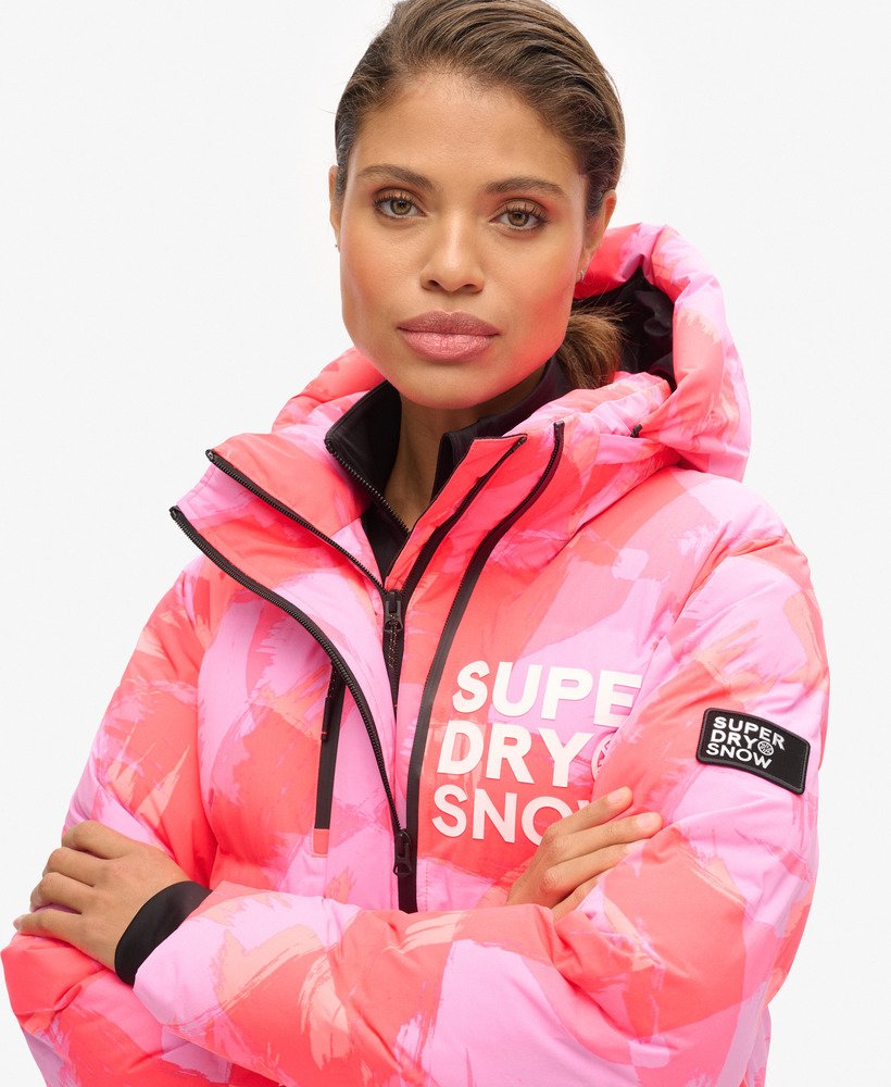 gewatteerde ski-jas met capuchon in brush camo coral
