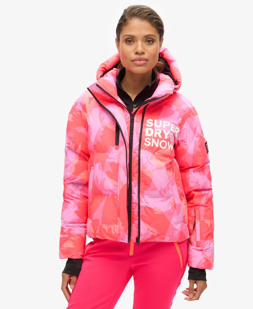 gewatteerde ski-jas met capuchon in brush camo coral