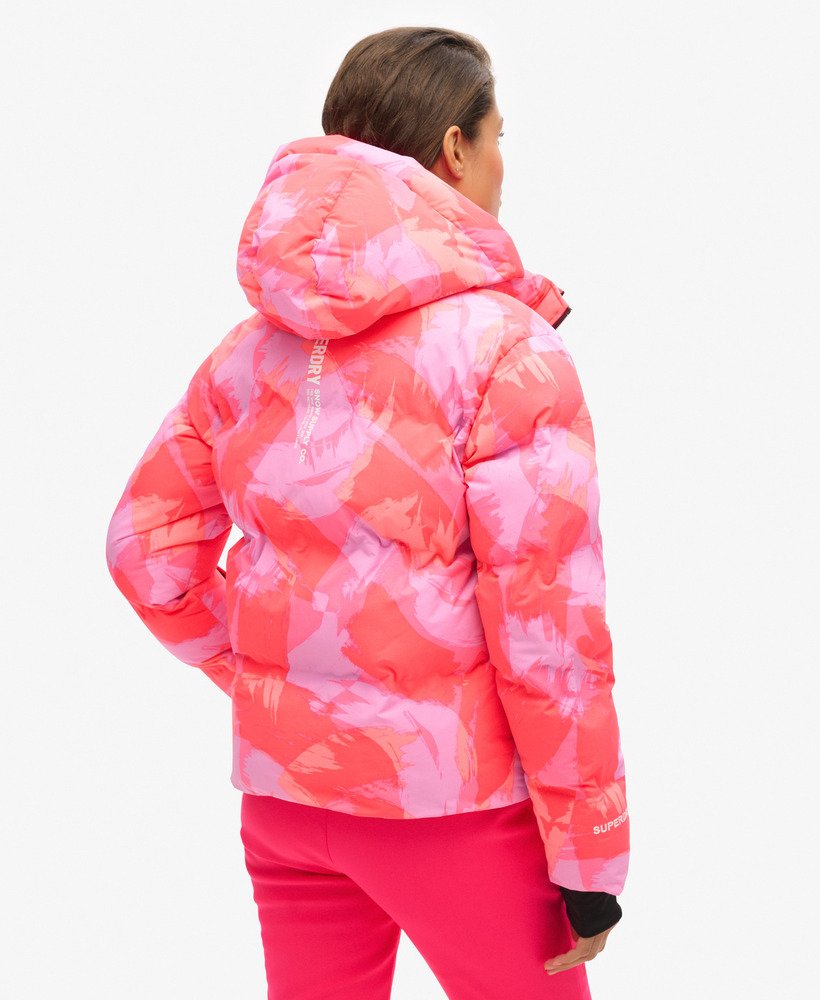 gewatteerde ski-jas met capuchon in brush camo coral