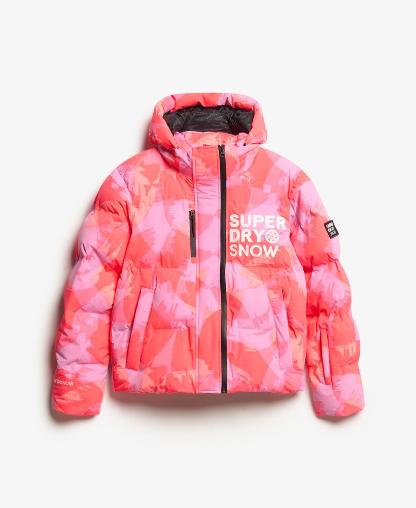 gewatteerde ski-jas met capuchon in brush camo coral