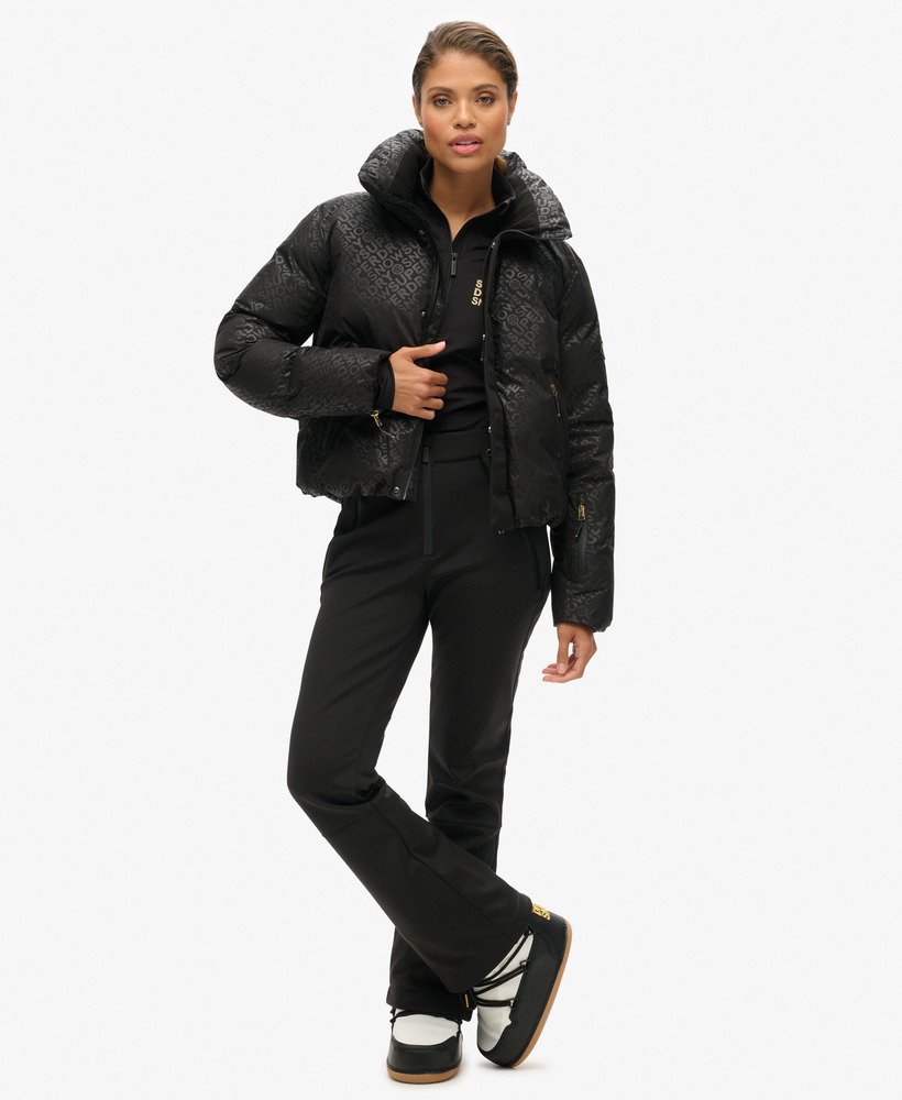 ski slalom puffer jacket in superdry monogram black luxe