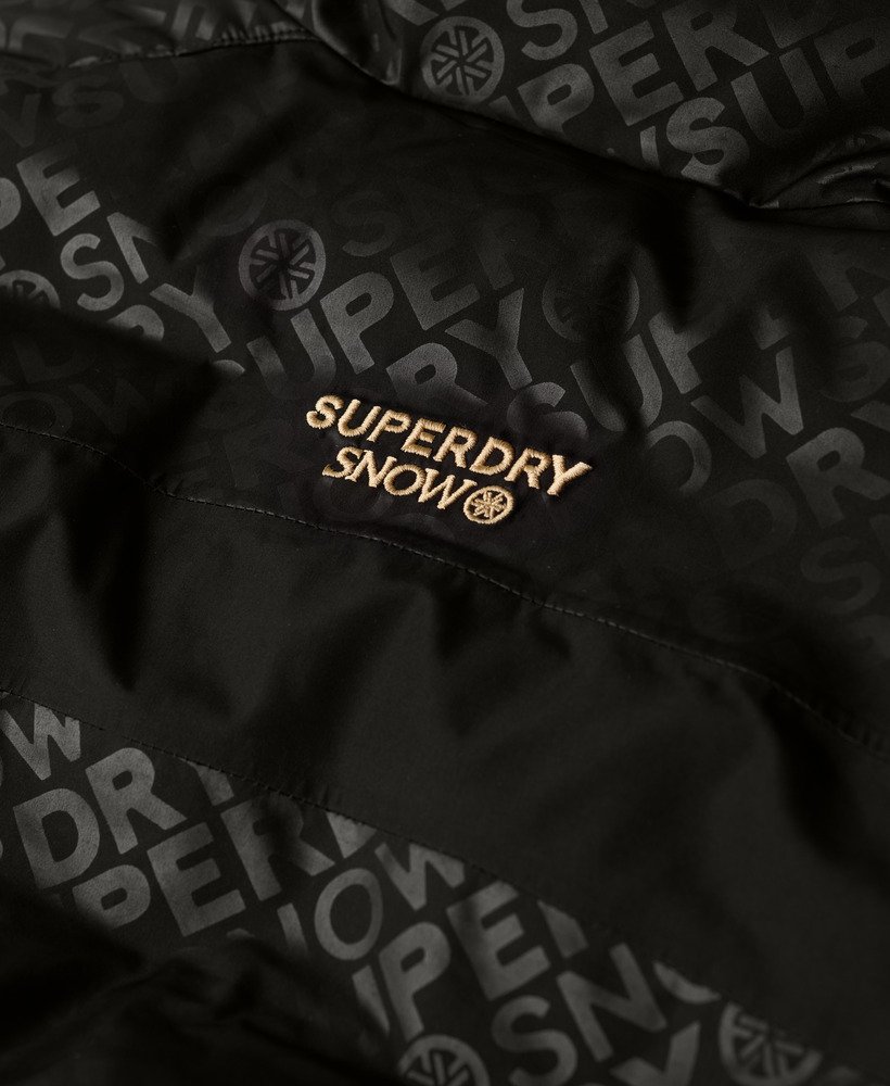 ski slalom puffer jacket in superdry monogram black luxe