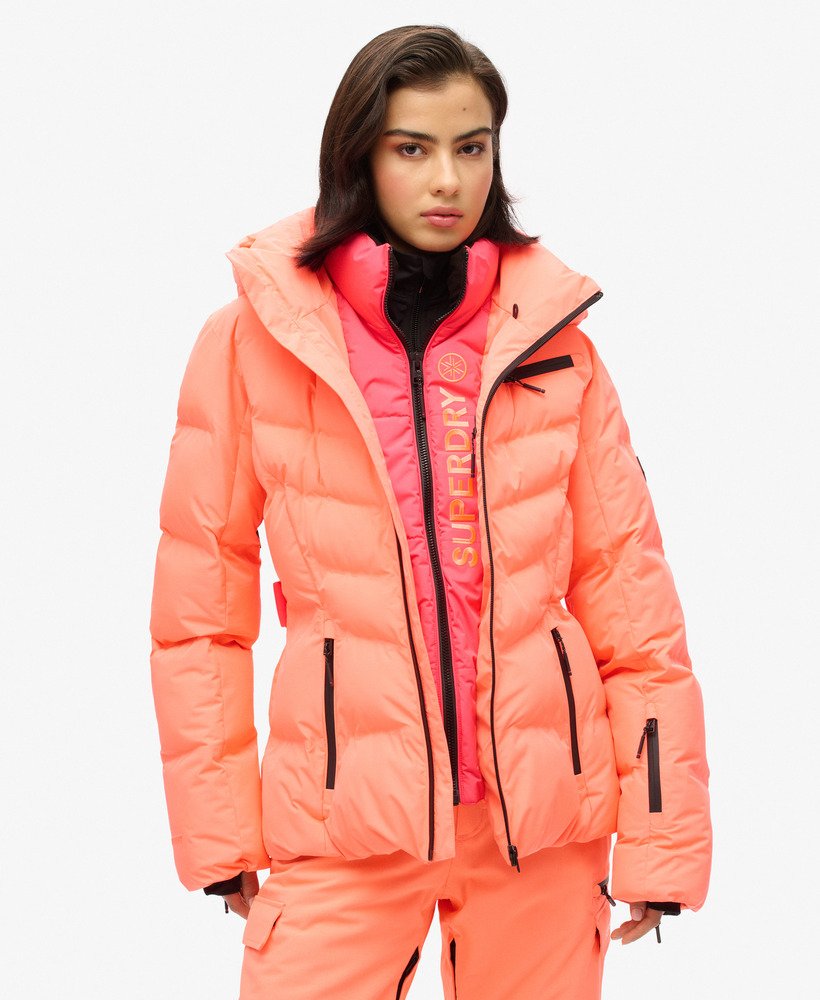 ski luxe pufferjack in pastelline coral