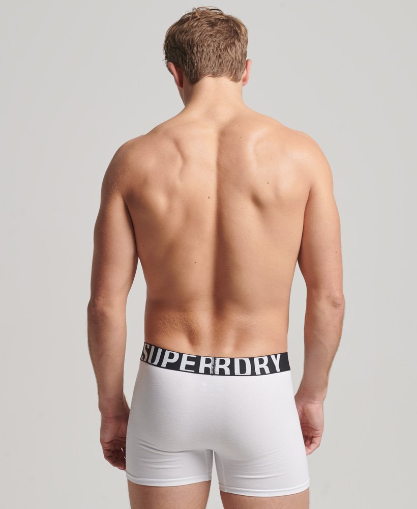 biologisch katoenen boxershorts met dubbel logo dubbelverpakking in zwartwit.