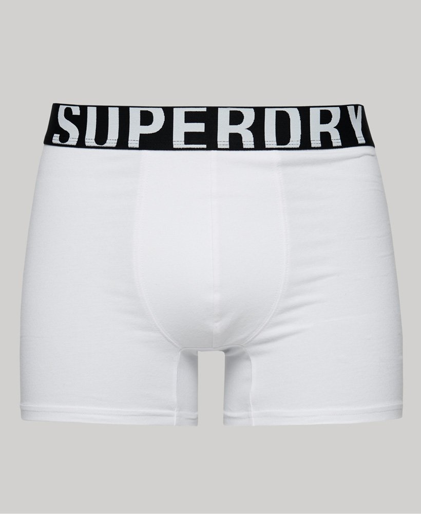 biologisch katoenen boxershorts met dubbel logo dubbelverpakking in zwartwit.