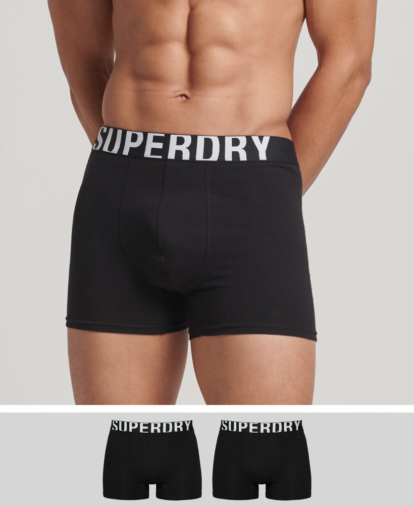 biologisch katoenen boxershort met dubbel logo dubbelverpakking in zwartzwart optisch.
