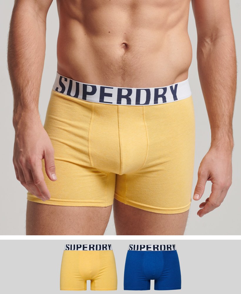 biologische katoenen boxershorts met dubbel logo in mazarinenautisch geel dubbelverpakking