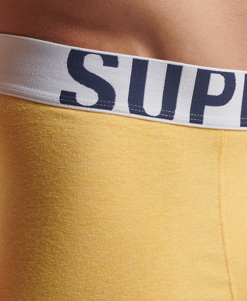 biologische katoenen boxershorts met dubbel logo in mazarinenautisch geel dubbelverpakking