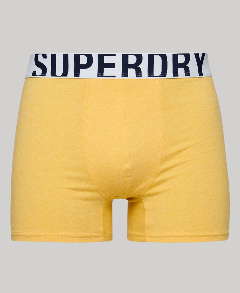 biologische katoenen boxershorts met dubbel logo in mazarinenautisch geel dubbelverpakking