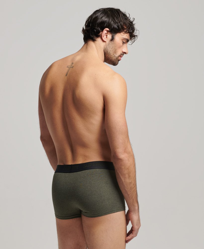 biologische katoenen boxershorts driepack in zwartolijfgroengrijs.