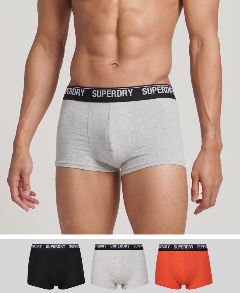 biologische katoenen boxershorts driepack in zwartoranjegrijs.