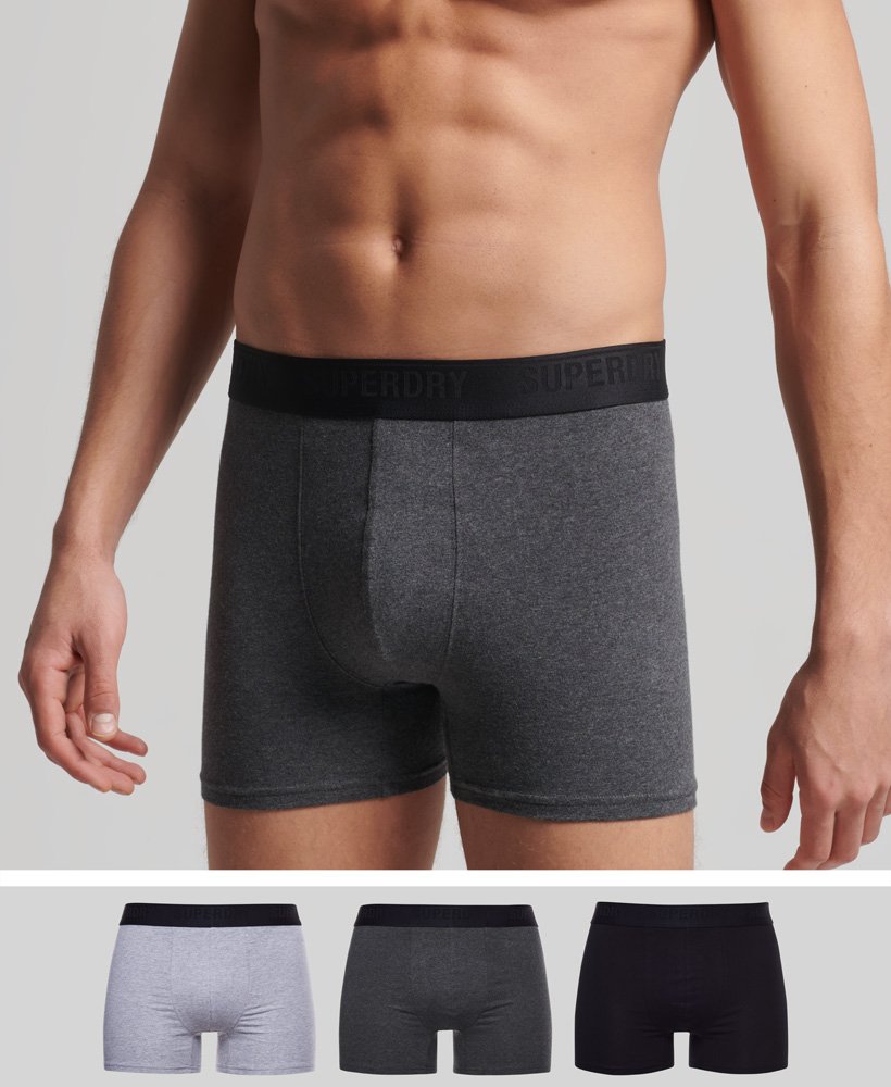 biologisch katoenen boxershorts driepack in zwartantracietgrijs.