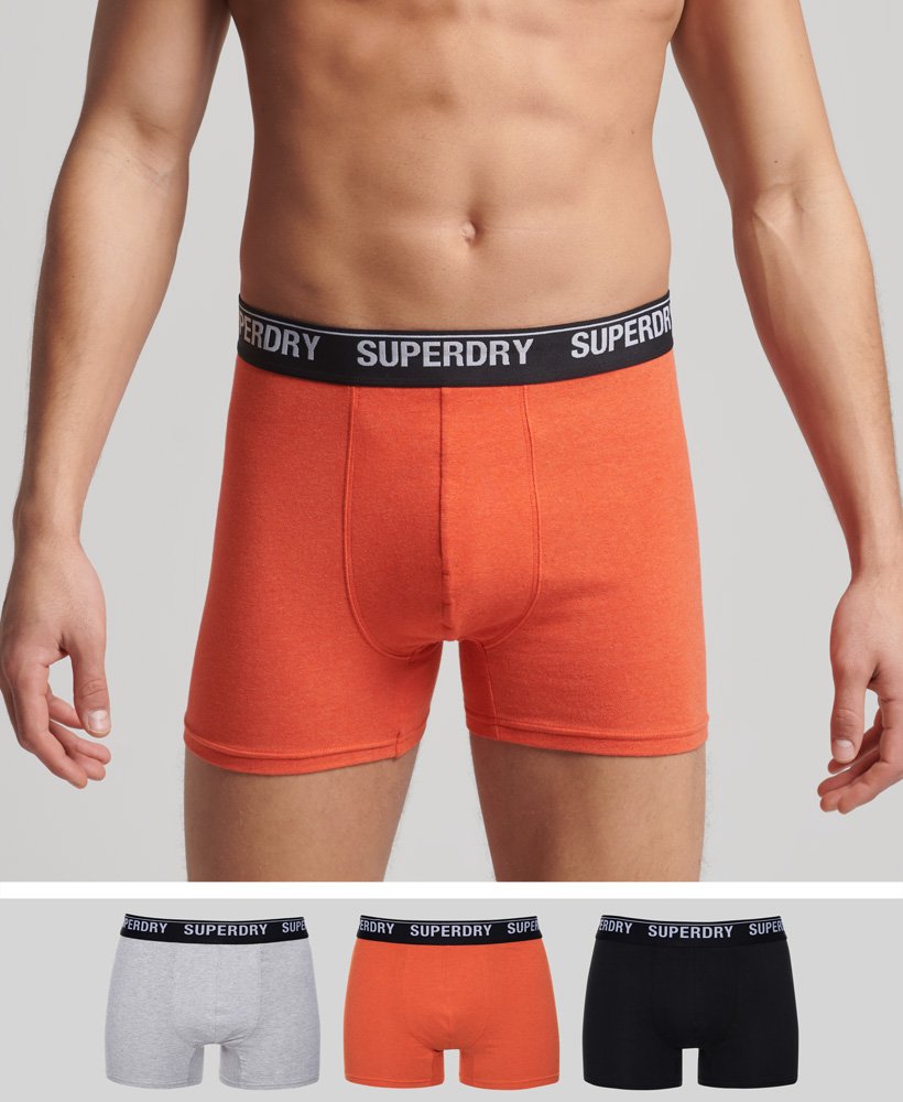 biologisch katoenen boxershorts driepack in zwartoranjegrijs.