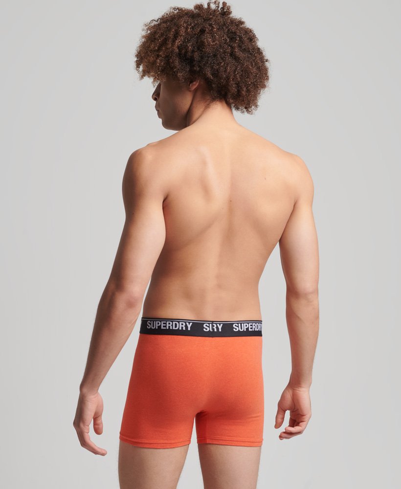 biologisch katoenen boxershorts driepack in zwartoranjegrijs.