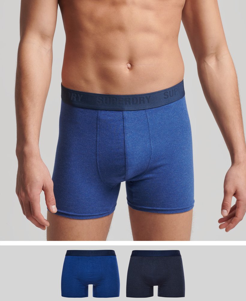 biologisch katoenen boxershorts dubbelverpakking in felblauwmarineblauw gemêleerd.