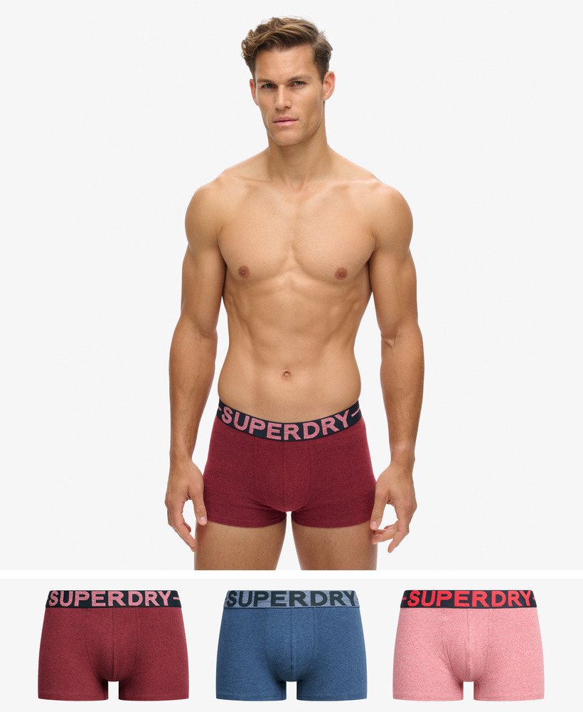 biologische katoenen boxershorts driepack in bessenrood gemêleerdmiddenrood gemêleerddonker indigoblauw gemêleerd