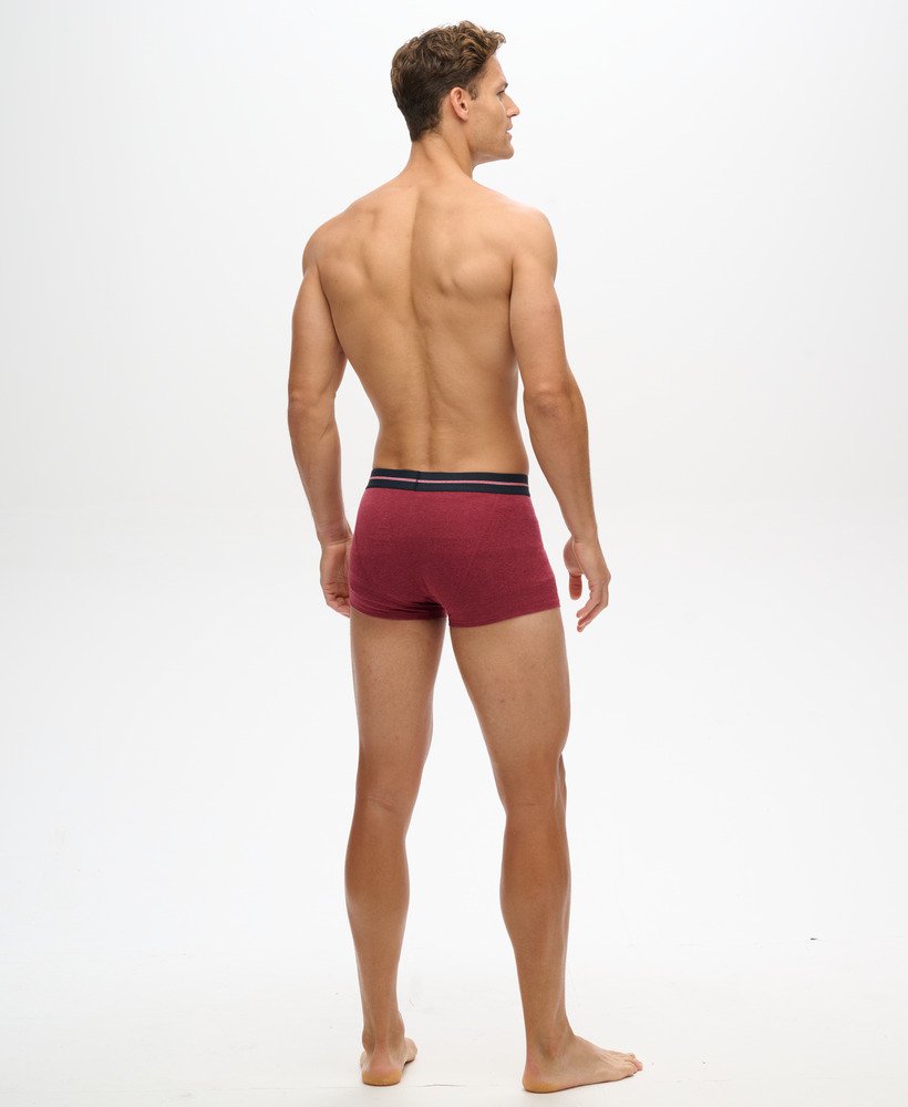 biologische katoenen boxershorts driepack in bessenrood gemêleerdmiddenrood gemêleerddonker indigoblauw gemêleerd