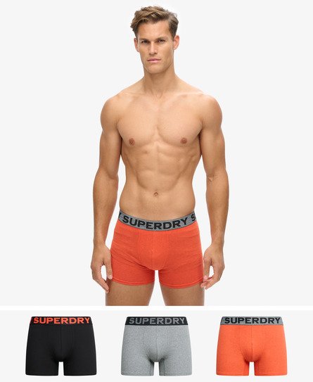 biologisch katoenen boxershorts driepack in zwartfeloranje gemêleerdnoos grijs gemêleerd