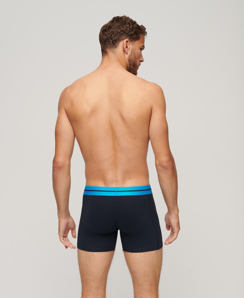 biologisch katoenen boxershorts set van drie stuks in donker indigoblauw gemêleerdeclipse marineblauwrood