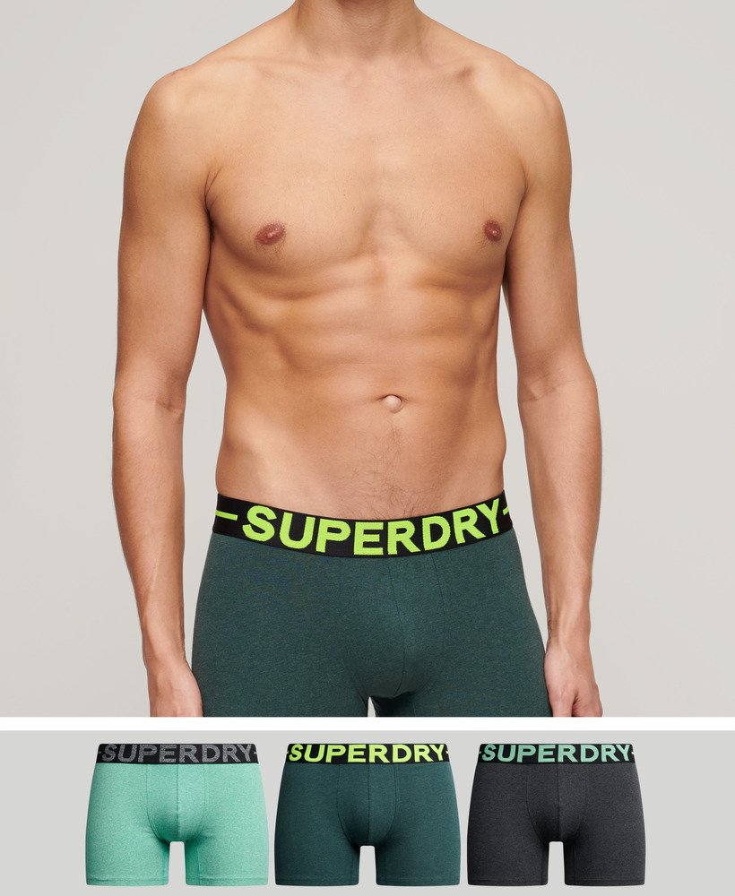 biologisch katoenen boxershorts driepack in raven black marlbuck green marlfresh green marl.